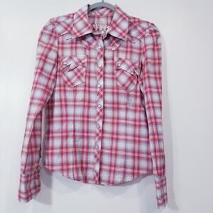 Parasuco Gold Silver Metallic Stripes Embroidery Plaid Western Cowgirl Shirts